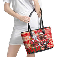 Canadian Christmas Leather Tote Bag Santa Hoho Holiday - A Beaver and Moose - Wonder Print Shop