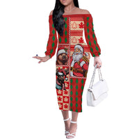 Canadian Christmas Off The Shoulder Long Sleeve Dress Santa Hoho Holiday - A Beaver and Moose - Wonder Print Shop