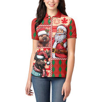 Canadian Christmas Women Polo Shirt Santa Hoho Holiday - A Beaver and Moose - Wonder Print Shop