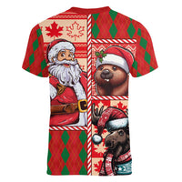 Canadian Christmas Women V-Neck T-Shirt Santa Hoho Holiday - A Beaver and Moose - Wonder Print Shop