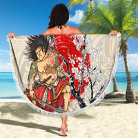 Personalised Japanese Culture Hawaii Style Beach Blanket Japanese Samurai with Hawaiian Pattern - Wonder Print Shop