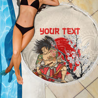 Personalised Japanese Culture Hawaii Style Beach Blanket Japanese Samurai with Hawaiian Pattern - Wonder Print Shop