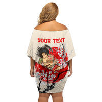 Personalised Japanese Culture Hawaii Style Family Matching Off Shoulder Short Dress and Hawaiian Shirt Japanese Samurai with Hawaiian Pattern - Wonder Print Shop