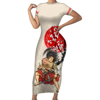 Personalised Japanese Culture Hawaii Style Family Matching Short Sleeve Bodycon Dress and Hawaiian Shirt Japanese Samurai with Hawaiian Pattern - Wonder Print Shop