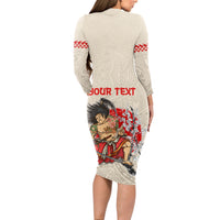 Personalised Japanese Culture Hawaii Style Long Sleeve Bodycon Dress Japanese Samurai with Hawaiian Pattern - Wonder Print Shop