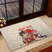 Personalised Japanese Culture Hawaii Style Rubber Doormat Japanese Samurai with Hawaiian Pattern - Wonder Print Shop