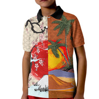 Japanese Culture Hawaii Style Kid Polo Shirt Mauna Kea and Fuji Mountains - Wonder Print Shop