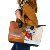 Japanese Culture Hawaii Style Leather Tote Bag Mauna Kea and Fuji Mountains - Wonder Print Shop