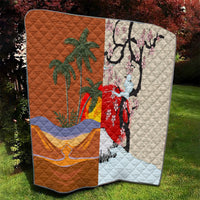 Japanese Culture Hawaii Style Quilt Mauna Kea and Fuji Mountains - Wonder Print Shop