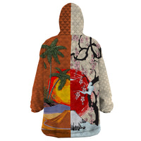 Japanese Culture Hawaii Style Wearable Blanket Hoodie Mauna Kea and Fuji Mountains - Wonder Print Shop