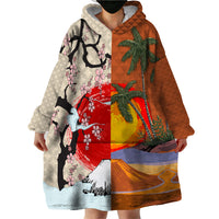 Japanese Culture Hawaii Style Wearable Blanket Hoodie Mauna Kea and Fuji Mountains - Wonder Print Shop