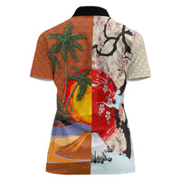 Japanese Culture Hawaii Style Women Polo Shirt Mauna Kea and Fuji Mountains - Wonder Print Shop