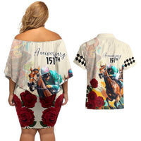 Kentucky Horse Racing 151st Anniversary Couples Matching Off Shoulder Short Dress and Hawaiian Shirt LT03