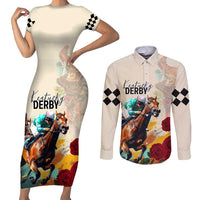 Kentucky Horse Racing 151st Anniversary Couples Matching Short Sleeve Bodycon Dress and Long Sleeve Button Shirt LT03