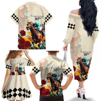 Kentucky Horse Racing 151st Anniversary Family Matching Off The Shoulder Long Sleeve Dress and Hawaiian Shirt LT03