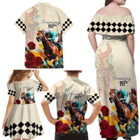 Kentucky Horse Racing 151st Anniversary Family Matching Off Shoulder Maxi Dress and Hawaiian Shirt LT03