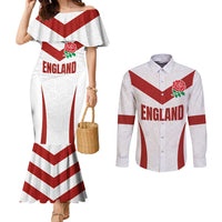 Custom England Rugby-The Red Rose Couples Matching Mermaid Dress and Long Sleeve Button Shirt Go Champions
