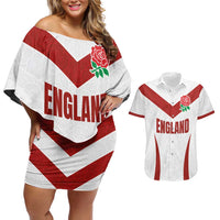 Custom England Rugby-The Red Rose Couples Matching Off Shoulder Short Dress and Hawaiian Shirt Go Champions