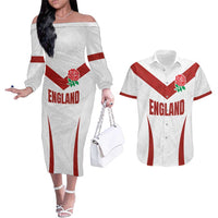 Custom England Rugby-The Red Rose Couples Matching Off The Shoulder Long Sleeve Dress and Hawaiian Shirt Go Champions