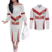 Custom England Rugby-The Red Rose Couples Matching Off The Shoulder Long Sleeve Dress and Long Sleeve Button Shirt Go Champions