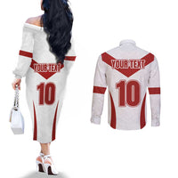 Custom England Rugby-The Red Rose Couples Matching Off The Shoulder Long Sleeve Dress and Long Sleeve Button Shirt Go Champions