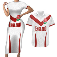 Custom England Rugby-The Red Rose Couples Matching Short Sleeve Bodycon Dress and Hawaiian Shirt Go Champions