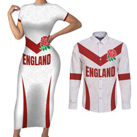 Custom England Rugby-The Red Rose Couples Matching Short Sleeve Bodycon Dress and Long Sleeve Button Shirt Go Champions