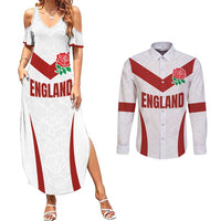 Custom England Rugby-The Red Rose Couples Matching Summer Maxi Dress and Long Sleeve Button Shirt Go Champions