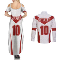 Custom England Rugby-The Red Rose Couples Matching Summer Maxi Dress and Long Sleeve Button Shirt Go Champions