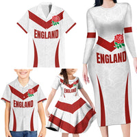 Custom England Rugby-The Red Rose Family Matching Long Sleeve Bodycon Dress and Hawaiian Shirt Go Champions