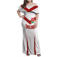 Custom England Rugby-The Red Rose Family Matching Off Shoulder Maxi Dress and Hawaiian Shirt Go Champions