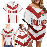 Custom England Rugby-The Red Rose Family Matching Off Shoulder Short Dress and Hawaiian Shirt Go Champions