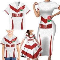 Custom England Rugby-The Red Rose Family Matching Short Sleeve Bodycon Dress and Hawaiian Shirt Go Champions