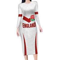 Custom England Rugby-The Red Rose Long Sleeve Bodycon Dress Go Champions