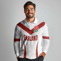 Custom England Rugby-The Red Rose Long Sleeve Polo Shirt Go Champions