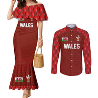 Custom Wales Rugby-The Three Feathers Couples Matching Mermaid Dress and Long Sleeve Button Shirt Go Champions