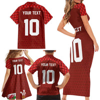 Custom Wales Rugby-The Three Feathers Family Matching Short Sleeve Bodycon Dress and Hawaiian Shirt Go Champions