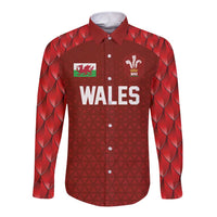 Custom Wales Rugby-The Three Feathers Long Sleeve Button Shirt Go Champions