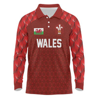 Custom Wales Rugby-The Three Feathers Long Sleeve Polo Shirt Go Champions