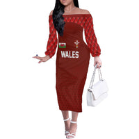 Custom Wales Rugby-The Three Feathers Off The Shoulder Long Sleeve Dress Go Champions