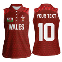 Custom Wales Rugby-The Three Feathers Women Sleeveless Polo Shirt Go Champions