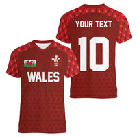 Custom Wales Rugby-The Three Feathers Women V-Neck T-Shirt Go Champions