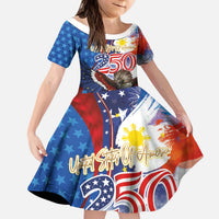 Philippines and United States Semiquincentennial Kid Short Sleeve Dress Eagle and National Flag Style