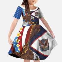 American Samoa and United States Semiquincentennial Kid Short Sleeve Dress Bald Eagle with National Flag Style