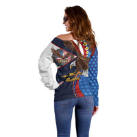 American Samoa and United States Semiquincentennial Off Shoulder Sweater Bald Eagle with National Flag Style