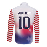 Custom United States Soccer Long Sleeve Button Shirt American Flag Sporty Style