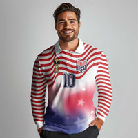 Custom United States Soccer Long Sleeve Polo Shirt American Flag Sporty Style