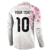 Custom Japan National Football Button Sweatshirt Cherry Blossom Sakura Wave Traditional Graphic Art