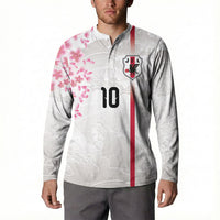 Custom Japan National Football Button Sweatshirt Cherry Blossom Sakura Wave Traditional Graphic Art