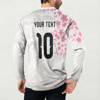 Custom Japan National Football Button Sweatshirt Cherry Blossom Sakura Wave Traditional Graphic Art